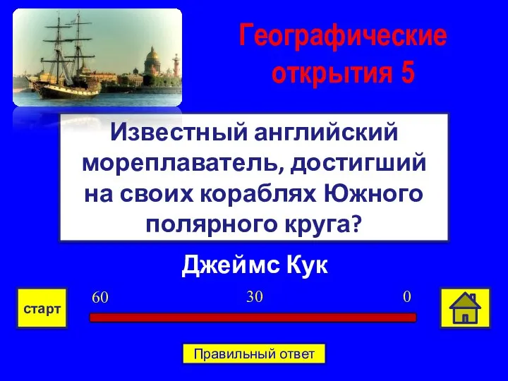 Джеймс Кук Известный английский мореплаватель, достигший на своих кораблях Южного полярного