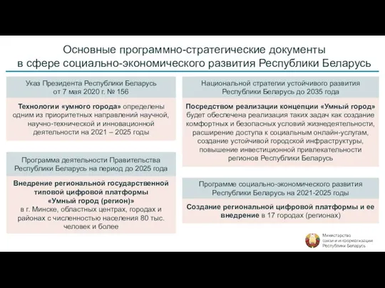 Основные программно-стратегические документы в сфере социально-экономического развития Республики Беларусь Технологии «умного