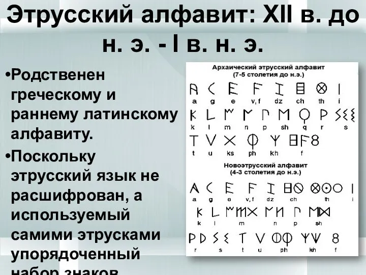 Этрусский алфавит: XII в. до н. э. - I в. н.