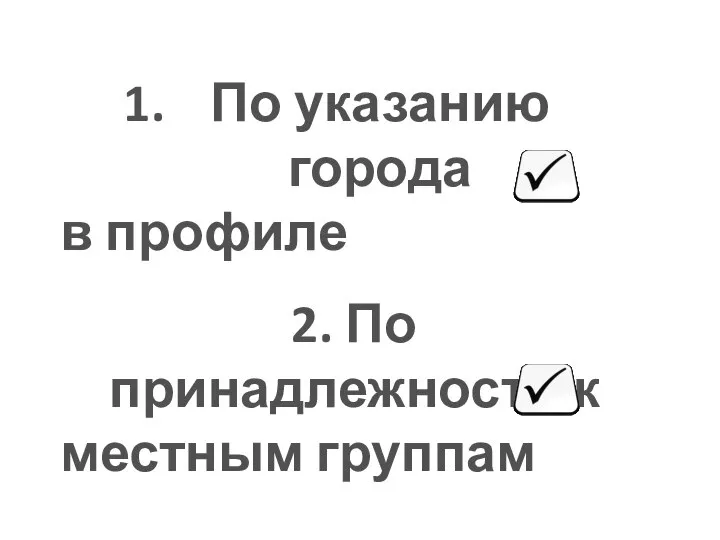 По указанию города в профиле 2. По принадлежности к местным группам