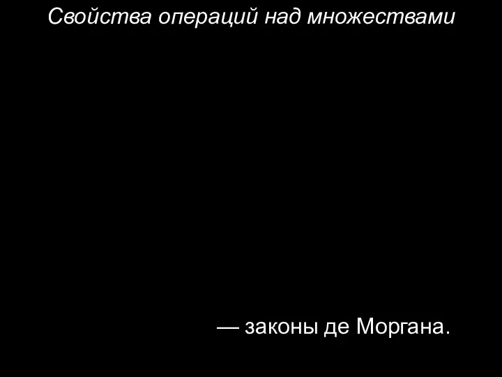 Свойства операций над множествами — законы де Моргана.