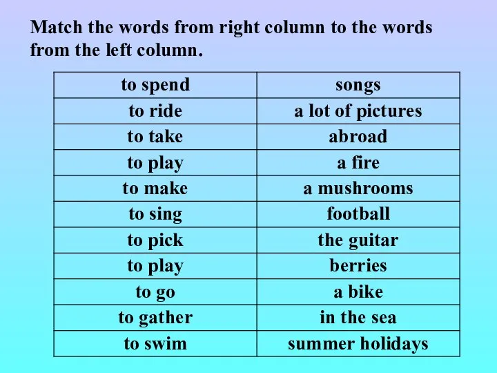 Match the words from right column to the words from the left column.