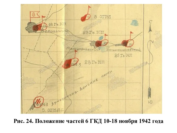 Рис. 24. Положение частей 6 ГКД 10-18 ноября 1942 года