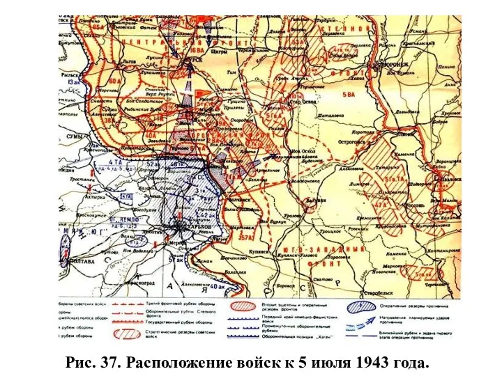 Рис. 37. Расположение войск к 5 июля 1943 года.