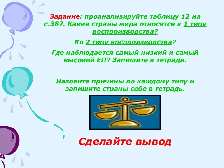 Задание: проанализируйте таблицу 12 на с.387. Какие страны мира относятся к