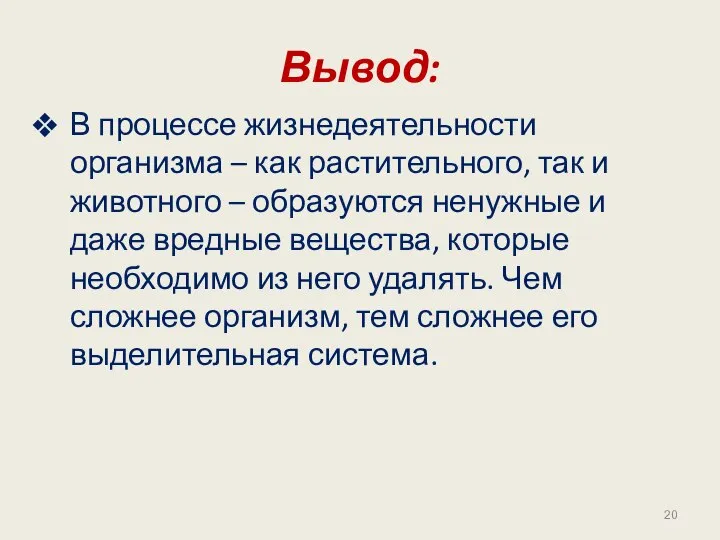 Вывод: В процессе жизнедеятельности организма – как растительного, так и животного