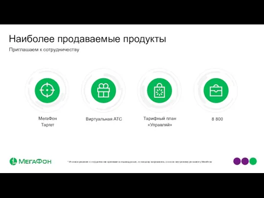 Наиболее продаваемые продукты * Итоговое решение о сотрудничестве принимается индивидуально, по