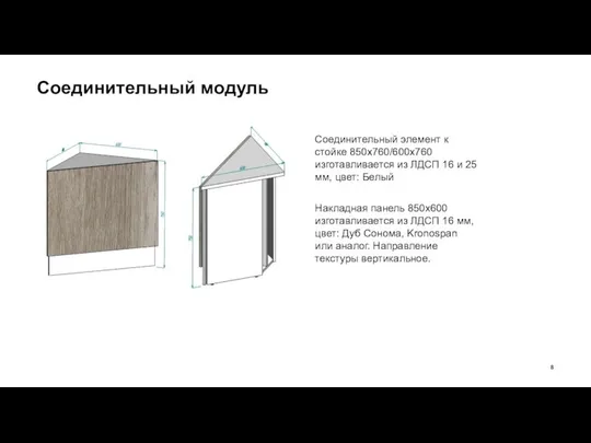 Соединительный модуль Соединительный элемент к стойке 850х760/600х760 изготавливается из ЛДСП 16