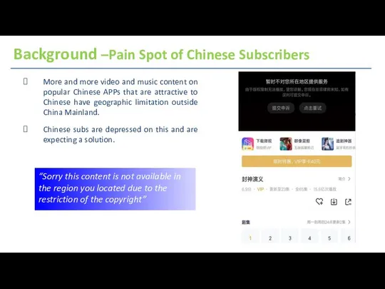 Background –Pain Spot of Chinese Subscribers More and more video and