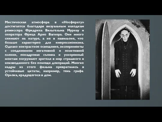 Мистическая атмосфера в «Носферату» достигается благодаря визуальным находкам режиссера Фридриха Вильгельма