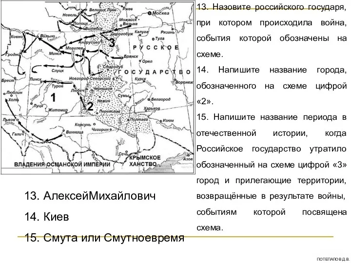 13. Назовите российского государя, при котором происходила война, события которой обозначены