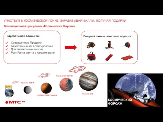 Мотивационная программа «Космический Форсаж» Зарабатывай баллы за: Совершенные Продажи Качество знаний