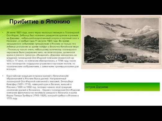 Прибитие в Японию 28 июня 1823 года, всего через несколько месяцев