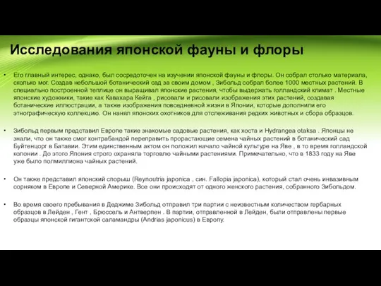 Исследования японской фауны и флоры Его главный интерес, однако, был сосредоточен