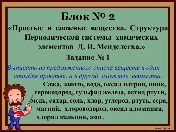 Блок № 2 «Простые и сложные вещества. Структура Периодической системы химических