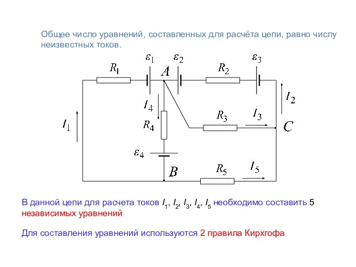 В данной цепи для расчета токов I1, I2, I3, I4, I5