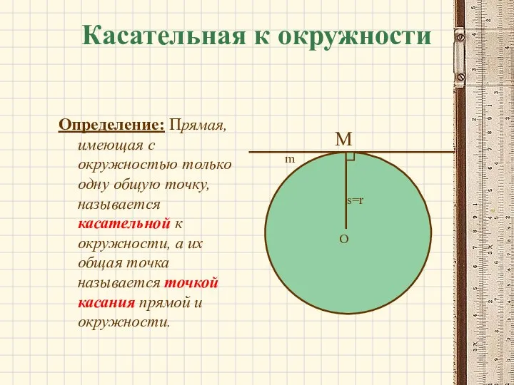 Касательная к окружности Определение: Прямая, имеющая с окружностью только одну общую