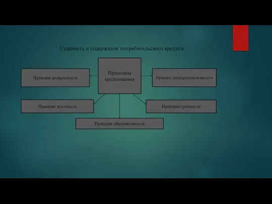 Сущность и содержание потребительского кредита: Принципы кредитования Принцип срочности Принцип дифференцированности