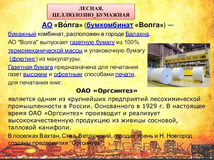 АО «Во́лга» (бумкомбинат «Волга») — бумажный комбинат, расположен в городе Балахна.