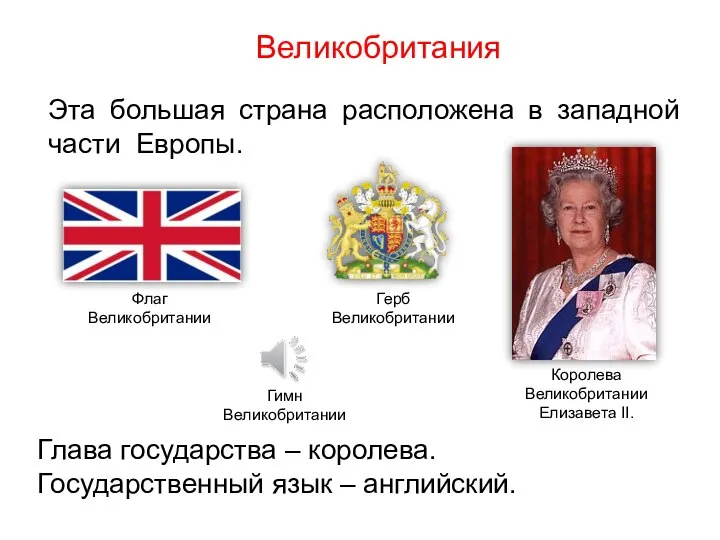 Великобритания Эта большая страна расположена в западной ча­сти Европы. Флаг Великобритании