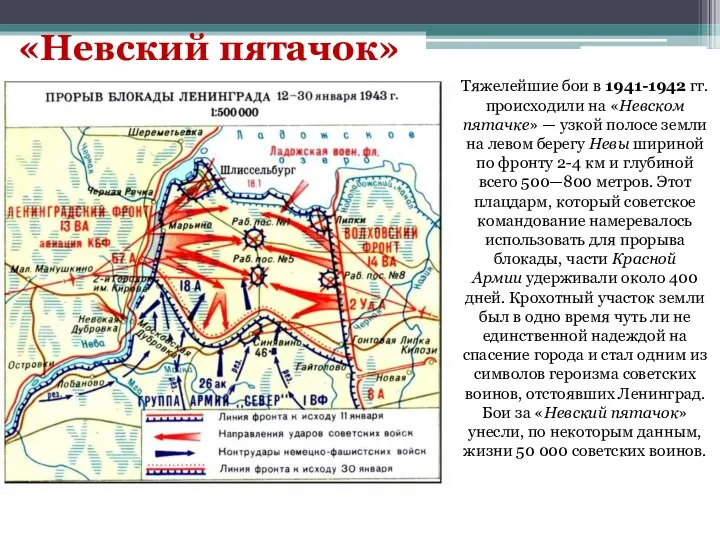 «Невский пятачок» Тяжелейшие бои в 1941-1942 гг. происходили на «Невском пятачке»