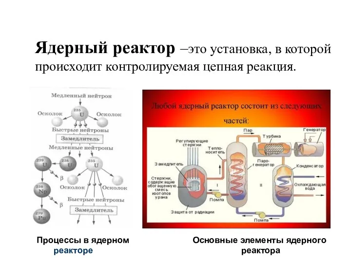 Процессы в ядерном Основные элементы ядерного реакторе реактора Ядерный реактор –это