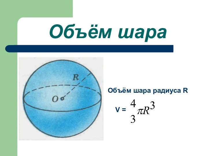 Объём шара Объём шара радиуса R V =