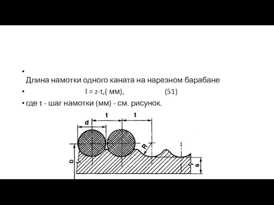 Длина намотки одного каната на нарезном барабане l = z∙t,( мм),