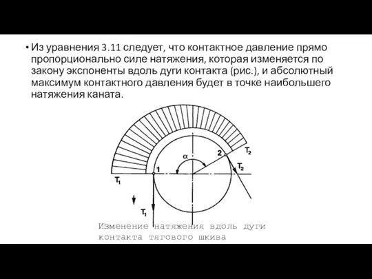 Из уравнения 3.11 следует, что контактное давление прямо пропорционально силе натяжения,