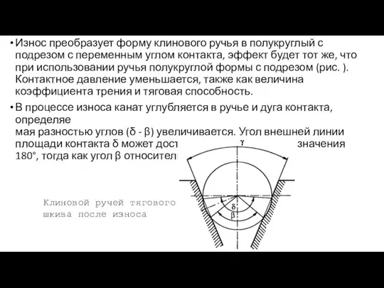 Износ преобразует форму клинового ручья в полукруглый с подрезом с переменным