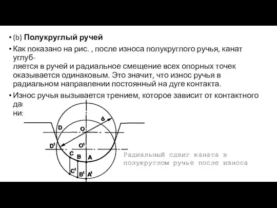 (b) Полукруглый ручей Как показано на рис. , после износа полукруглого