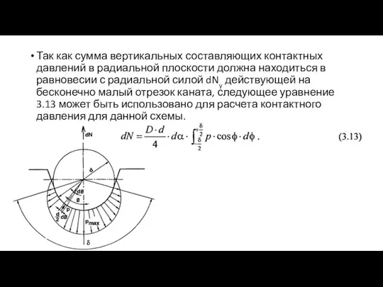 Так как сумма вертикальных составляющих контактных давлений в радиальной плоскости должна