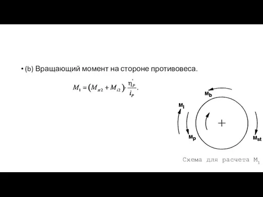 (b) Вращающий момент на стороне противовеса. Схема для расчета М1