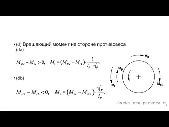 (d) Вращающий момент на стороне противовеса (da) (db) Схема для расчета М1