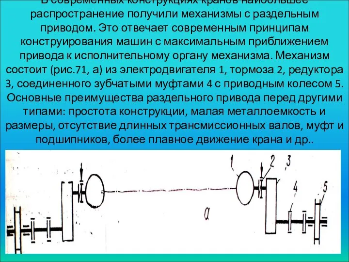 В современных конструкциях кранов наибольшее распространение получили механизмы с раздельным приводом.