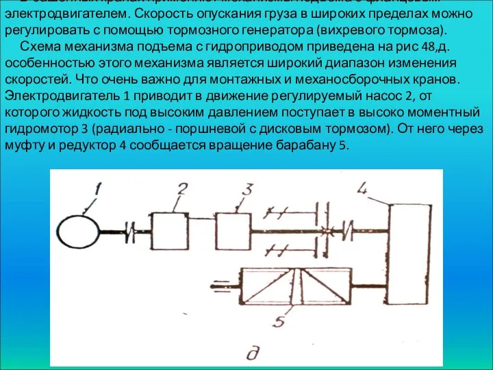 В башенных кранах применяют механизмы подъема с фланцевым электродвигателем. Скорость опускания