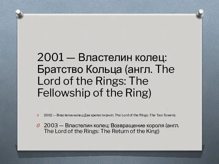 2001 — Властелин колец: Братство Кольца (англ. The Lord of the