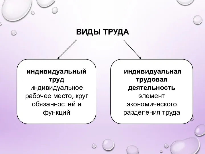 ВИДЫ ТРУДА индивидуальный труд индивидуальное рабочее место, круг обязанностей и функций