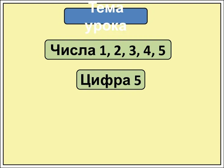 Тема урока Числа 1, 2, 3, 4, 5 Цифра 5