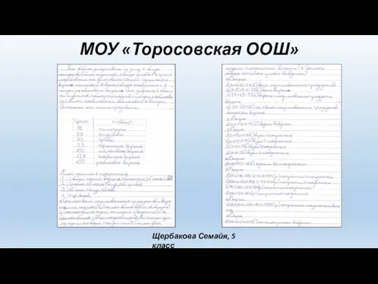 Щербакова Семайя, 5 класс МОУ «Торосовская ООШ»