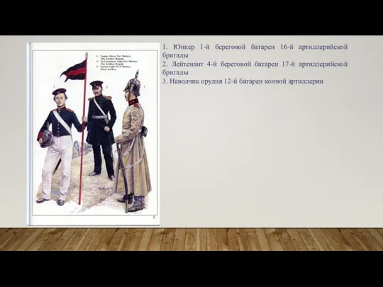 1. Юнкер 1-й береговой батареи 16-й артиллерийской бригады 2. Лейтенант 4-й