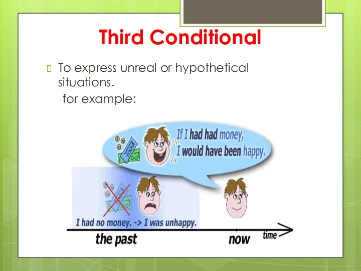 Third Conditional To express unreal or hypothetical situations. for example: