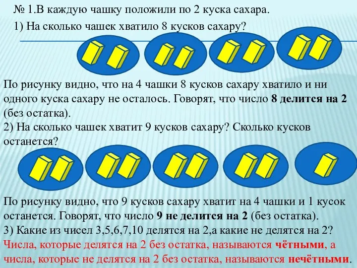 № 1.В каждую чашку положили по 2 куска сахара. 1) На