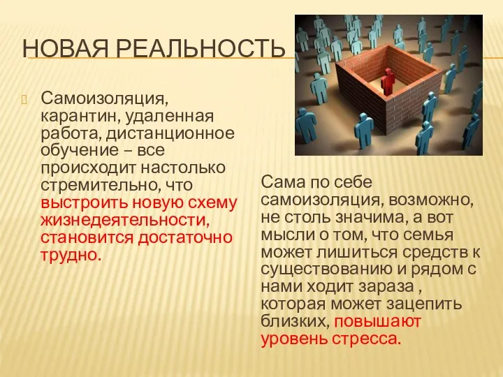 НОВАЯ РЕАЛЬНОСТЬ Самоизоляция, карантин, удаленная работа, дистанционное обучение – все происходит