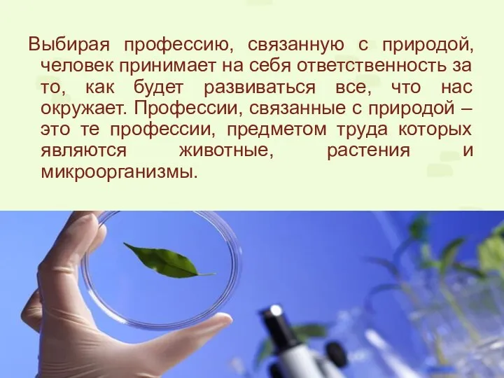 Выбирая профессию, связанную с природой, человек принимает на себя ответственность за