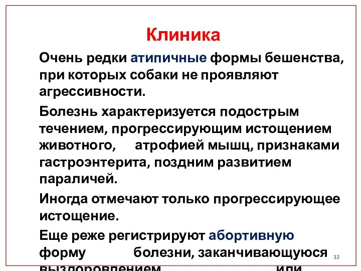 Очень редки атипичные формы бешенства, при которых собаки не проявляют агрессивности.