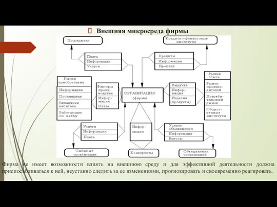 Внешняя микросреда фирмы Фирма не имеет возможности влиять на внешнюю среду