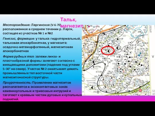 Месторождение: Ларгинское (V-6-70), расположенное в среднем течении р. Ларги, состящее из