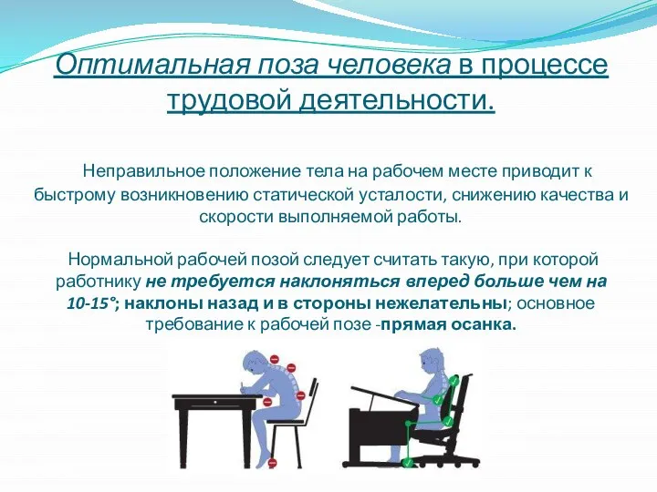 Оптимальная поза человека в процессе трудовой деятельности. Неправильное положение тела на