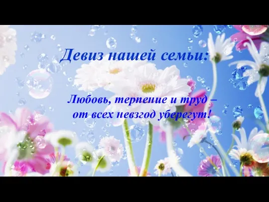 Девиз нашей семьи: Любовь, терпение и труд – от всех невзгод уберегут!